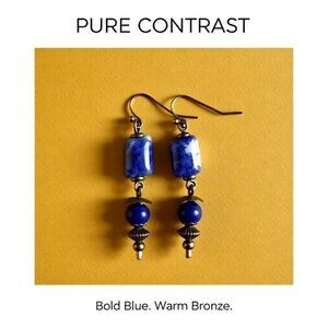 Blue Sodalite + Lapis Lazuli + Bronze ~ Handmade & One-of-a-kind Dangle Earrings